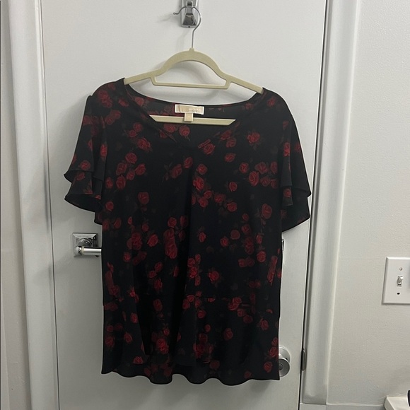 Michael Kors Tops - Michael Kors Black With Red Roses Floral Blouse